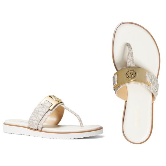 NEW! MICHAEL KORS Women's Briar Logo Sporty Thong Sandals Vanilla Gold Size 7 - Picture 1 of 8
